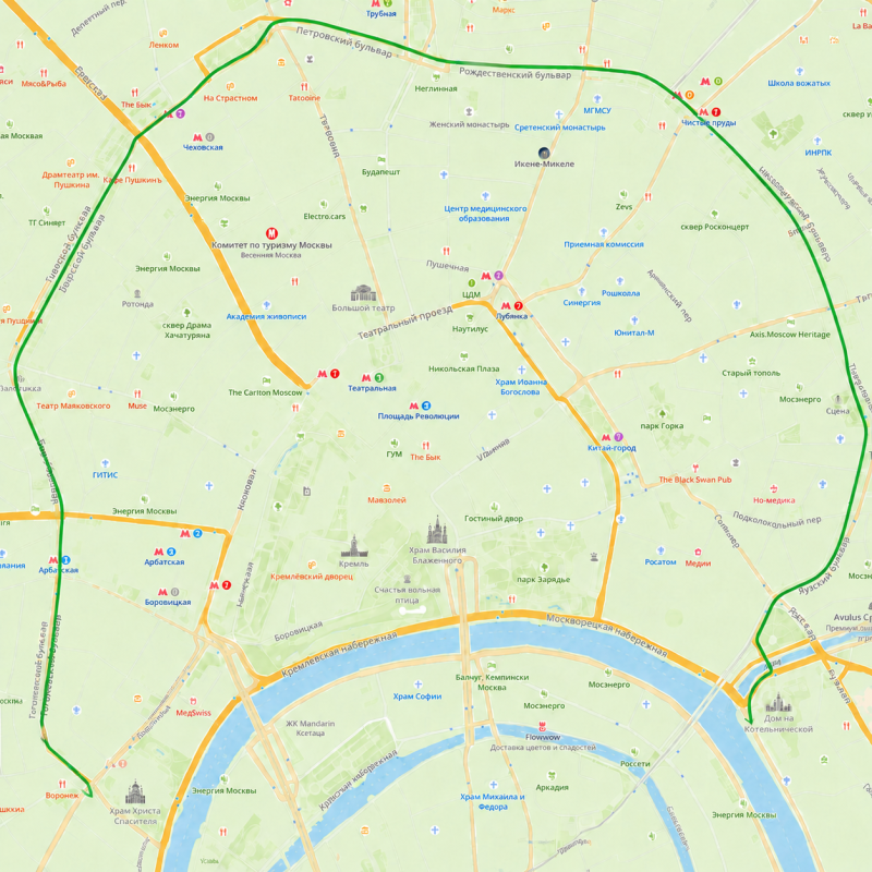 Бульварное кольцо на карте Москвы